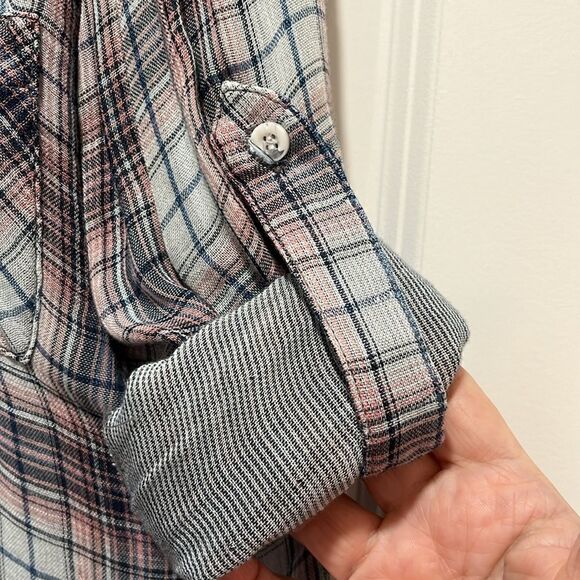Bella Dahl Long Sleeve Button Roll Tab sleeves High-Low Frayed Hem Made in 🇺🇸 - Picture 7 of 11